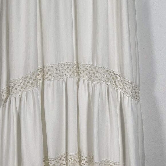 KOBI HALPERIN Claudette Tiered Maxi Dress Women Sz M White Hmmered Sleeveless - Picture 5 of 15